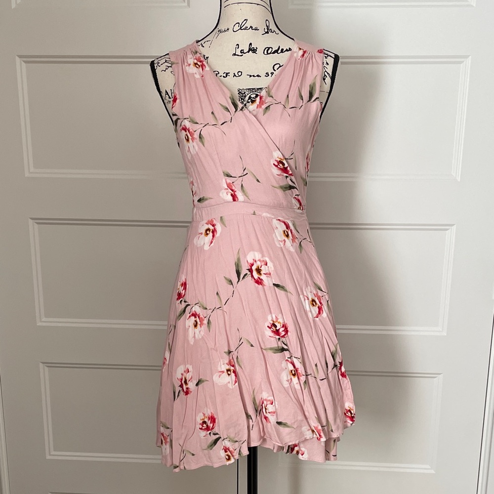 Lumiere Pink Floral Full Wrap Mini Dress, Size Medium